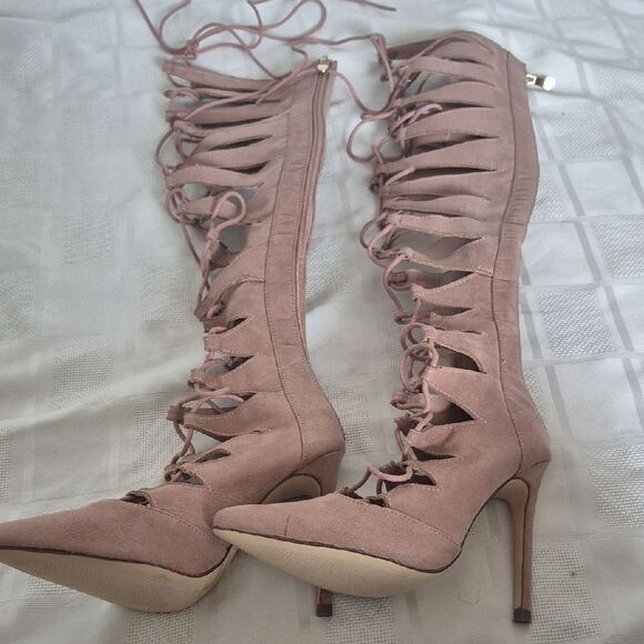 Fashion Nova Tan Over the Knee Lace-Up Boots - Picture 14 of 16